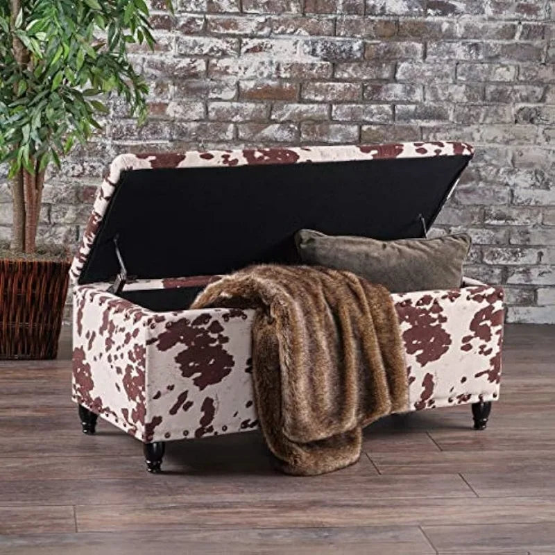 Christopher Knight Home Tatiana Velvet Storage Ottoman, Milk Cow / Dark Brown Ottoman Storage  Stools