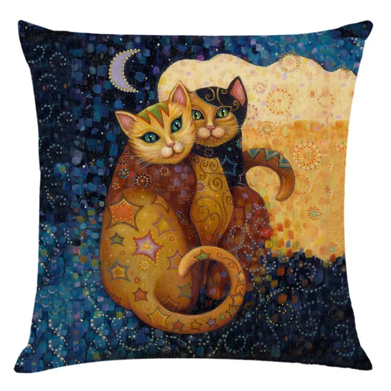 New Art Mural Cat Print Linen Pillowcase for Sofa  Home Decorative Cushion Cover