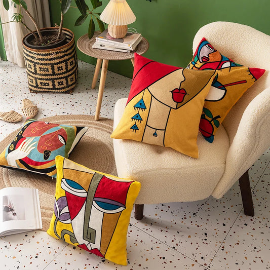 Printed polyester Picasso style graffiti art painting cushion cover