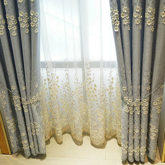 Light luxury three-dimensional embroidery thickened blackout curtain