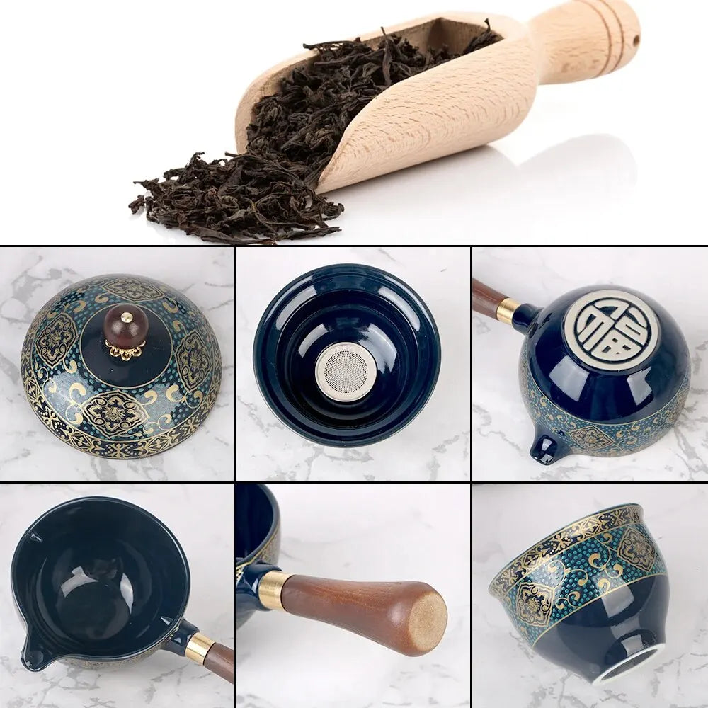 360 Rotation Porcelain Chinese Gongfu Tea Set Tea Maker and Infuser Ceramic Tea Cup for Puer