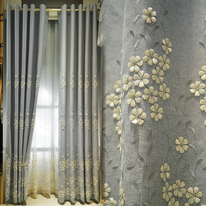 Light luxury three-dimensional embroidery thickened blackout curtain