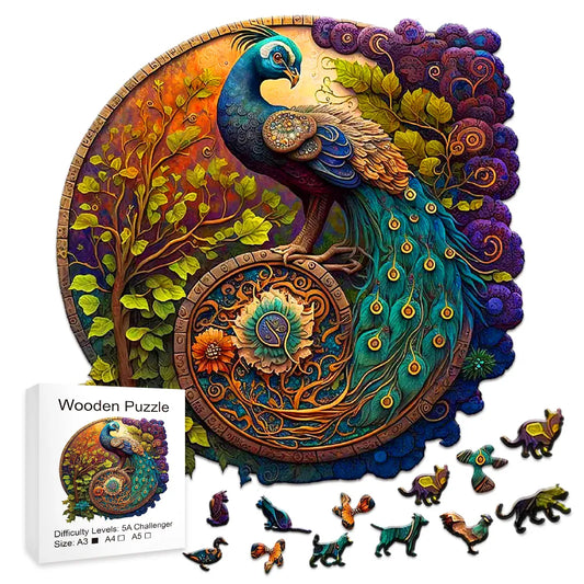 Animal Wooden Puzzle Round Peacock Wooden Puzzle Three Sized A3 A4 A5