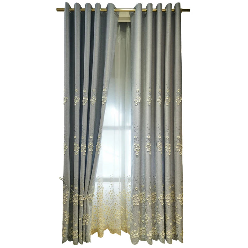 Light luxury three-dimensional embroidery thickened blackout curtain