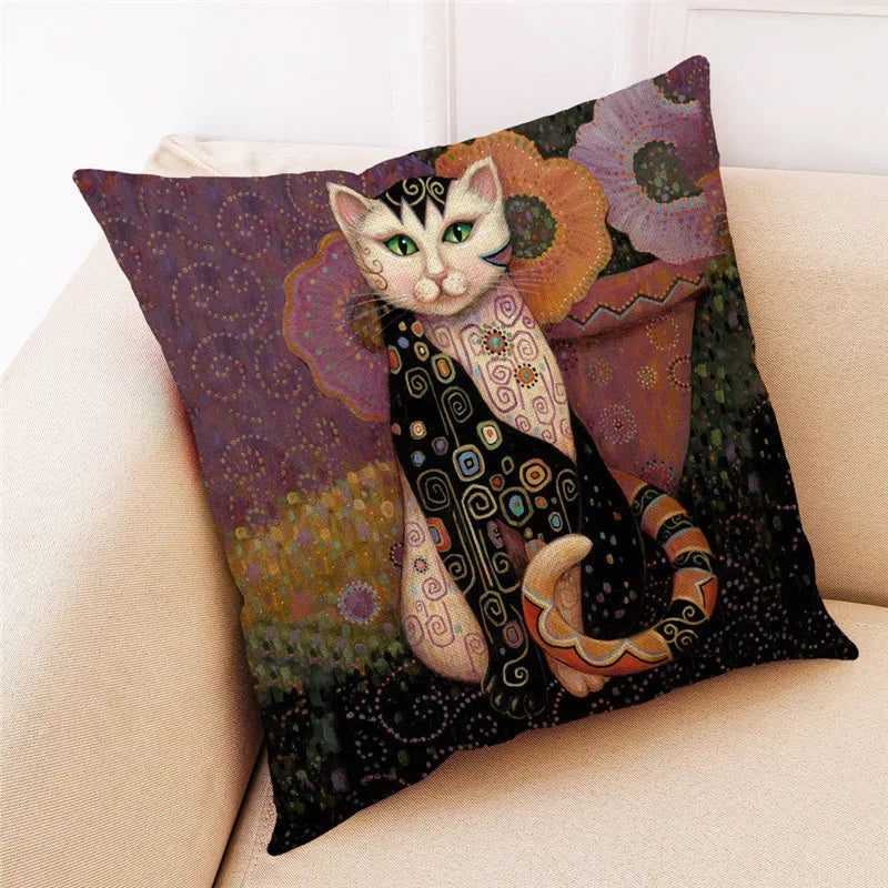 New Art Mural Cat Print Linen Pillowcase for Sofa  Home Decorative Cushion Cover