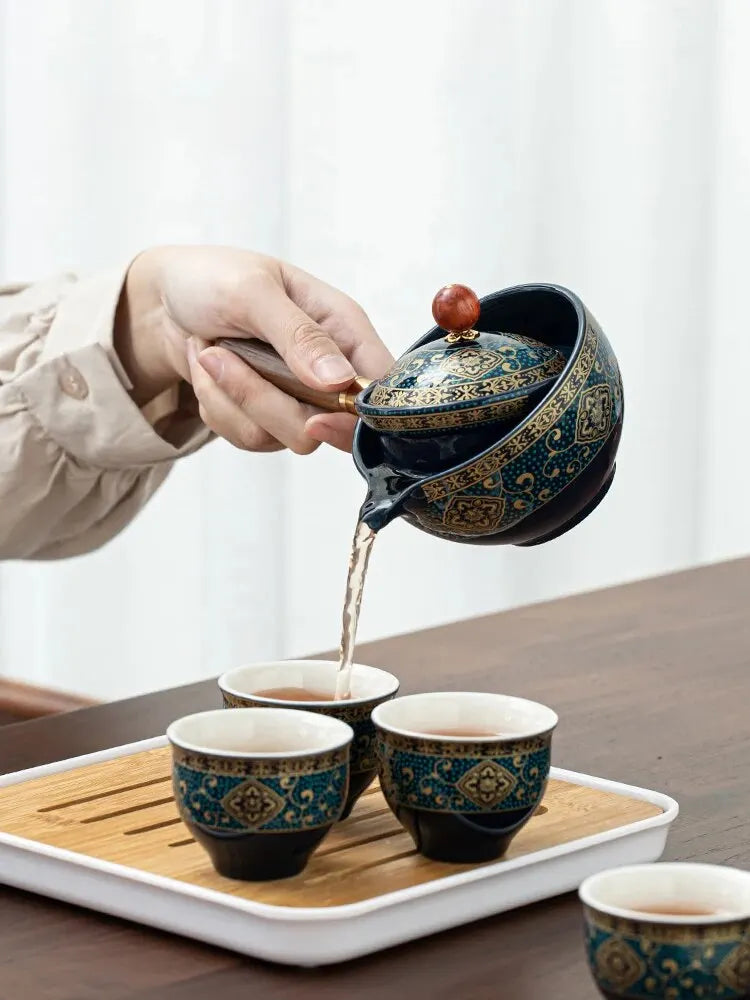 360 Rotation Porcelain Chinese Gongfu Tea Set Tea Maker and Infuser Ceramic Tea Cup for Puer