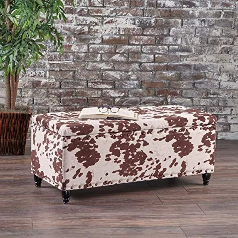 Christopher Knight Home Tatiana Velvet Storage Ottoman, Milk Cow / Dark Brown Ottoman Storage  Stools