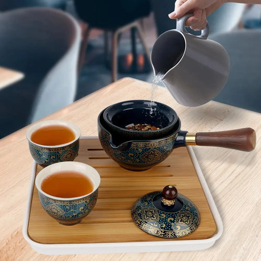 360 Rotation Porcelain Chinese Gongfu Tea Set Tea Maker and Infuser Ceramic Tea Cup for Puer