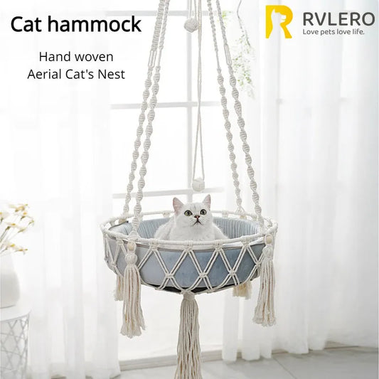 Pet Hammock Cat Swing Hand Woven Cotton Rope